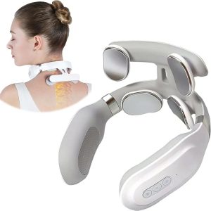 جهاز تدليك وتسخين الرقبة 4 رؤوس مدلك الرقبة مع اهتزاز وضوء تنفس Neck heating massager