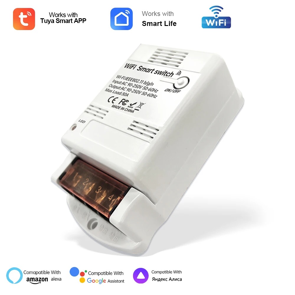 وحدة تتابع ذكية WiFi Tuya 30A ريليه ذكي 6600W للتحكم عن بعد Tuya wifi smart relay switch